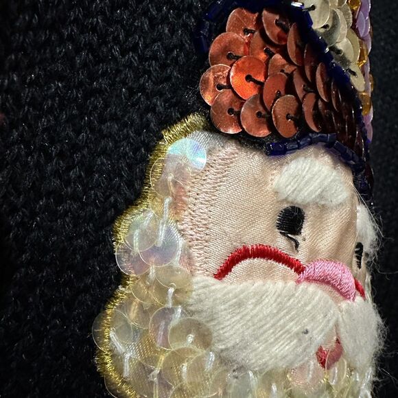 Work in Progress XL Black Christmas Sweater Ugly Large Sequins Santa - Picture 5 of 7